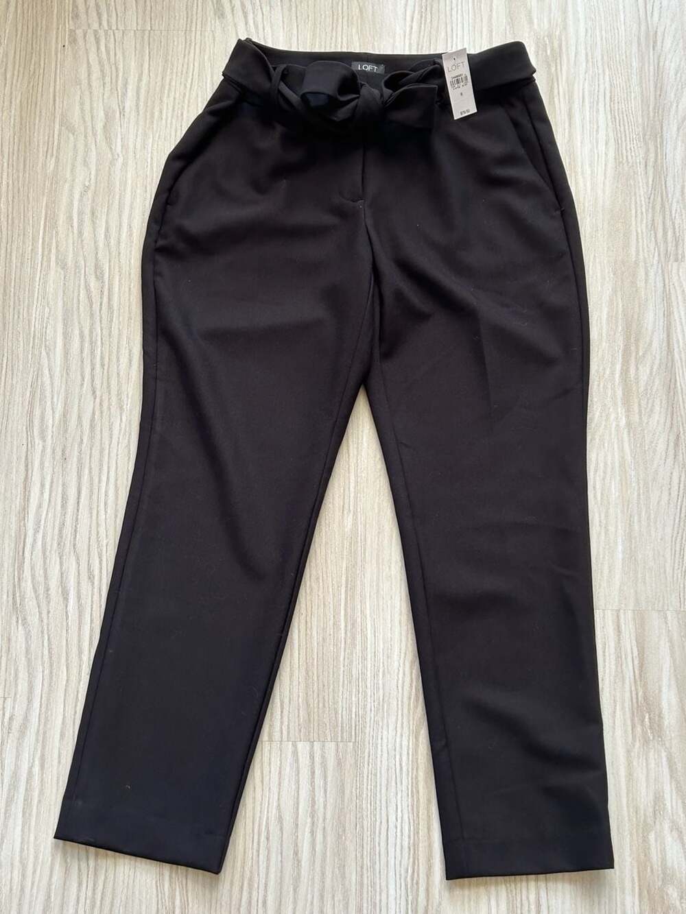 LOFT Julie Black Tie-Waist Tapered Dress Pants